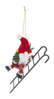 Santa Gnome on Ladder Ornament, Pot Pearcher