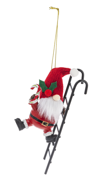Santa Gnome on Ladder Ornament, Pot Pearcher