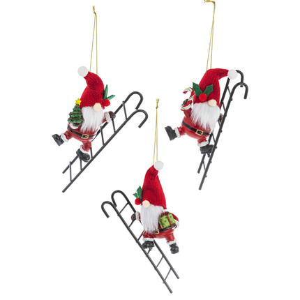 Santa Gnome on Ladder Ornament, Pot Pearcher