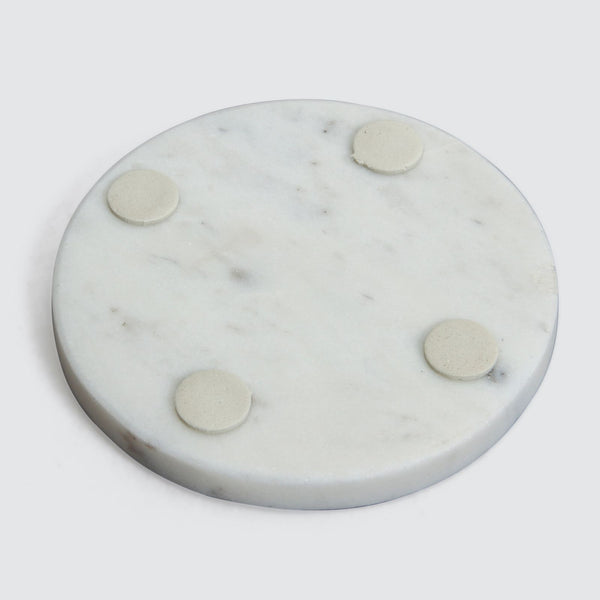 4" Round Marble & Mango Wood Fish Inlay Coasters - Set of 4