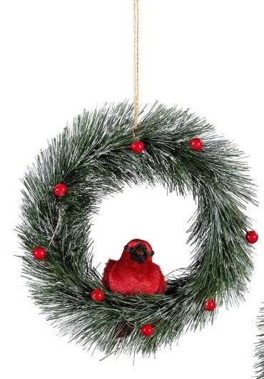 Natural Fiber Cardinal on Artificial Wreath