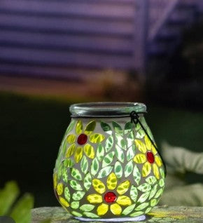 Mosaic Glass Floral Solar Lantern