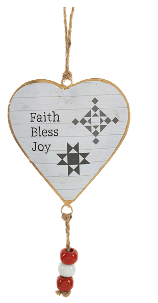 Heart Ornaments - Faith, Bless, Joy, & Peace, Love, Hope