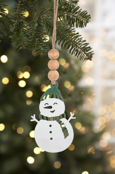 Laser Cut Snowman with Wood Beads Ornament