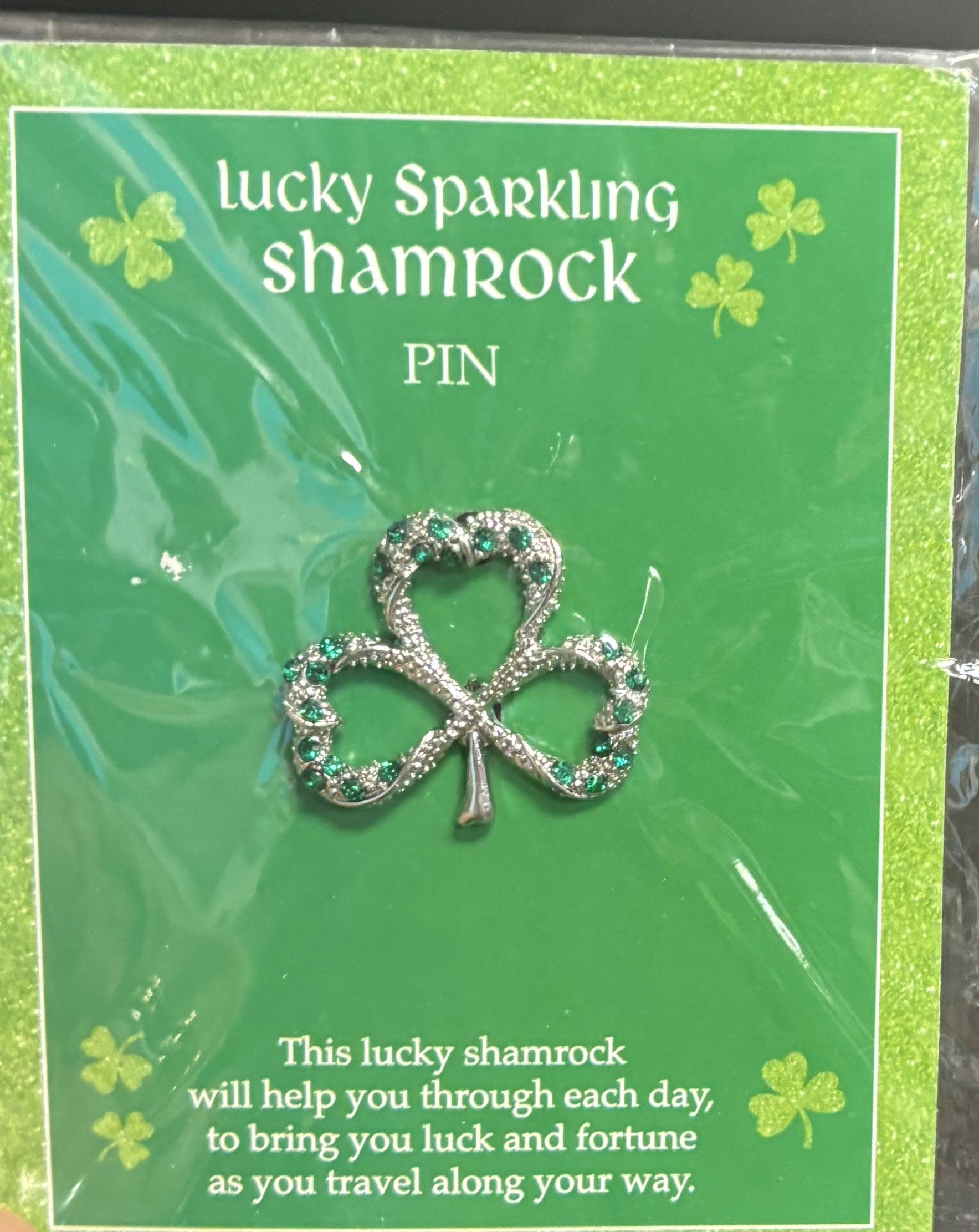 lucky sparkling shamrock pin