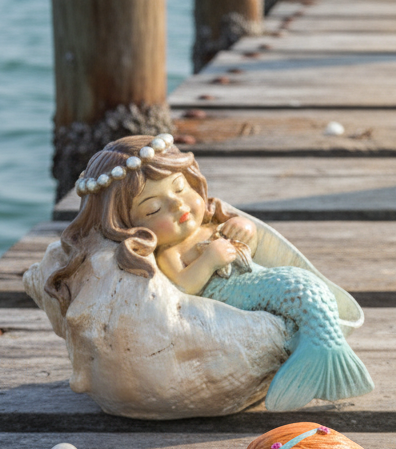 Sleeping Baby Mermaids in Shells Figurines
