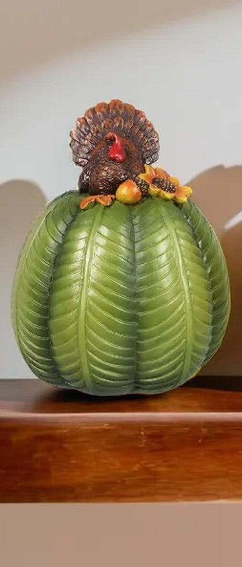 Resin Pumpkin with Turkey
