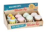 Wooden wind up walking cups