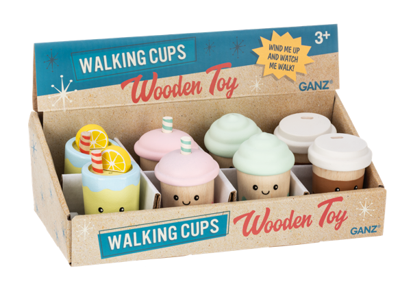 Wooden wind up walking cups