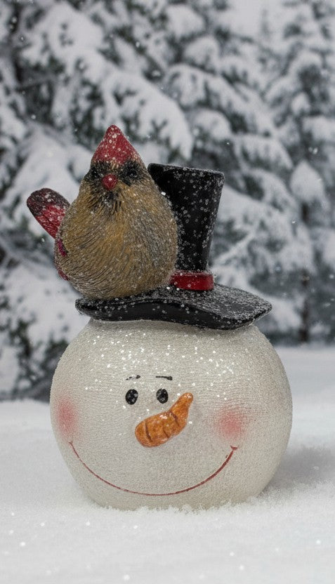 Snowman head with cardinal