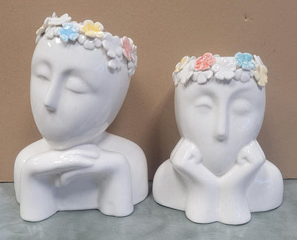 Head w/ Flowers Vases, Set of 2