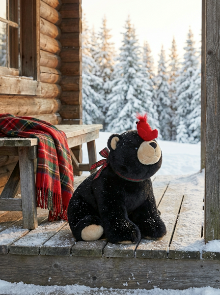 Christmas Plush Bear and Cardinal