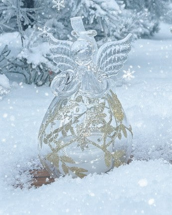 LED Glass and Gold Angel Ornament