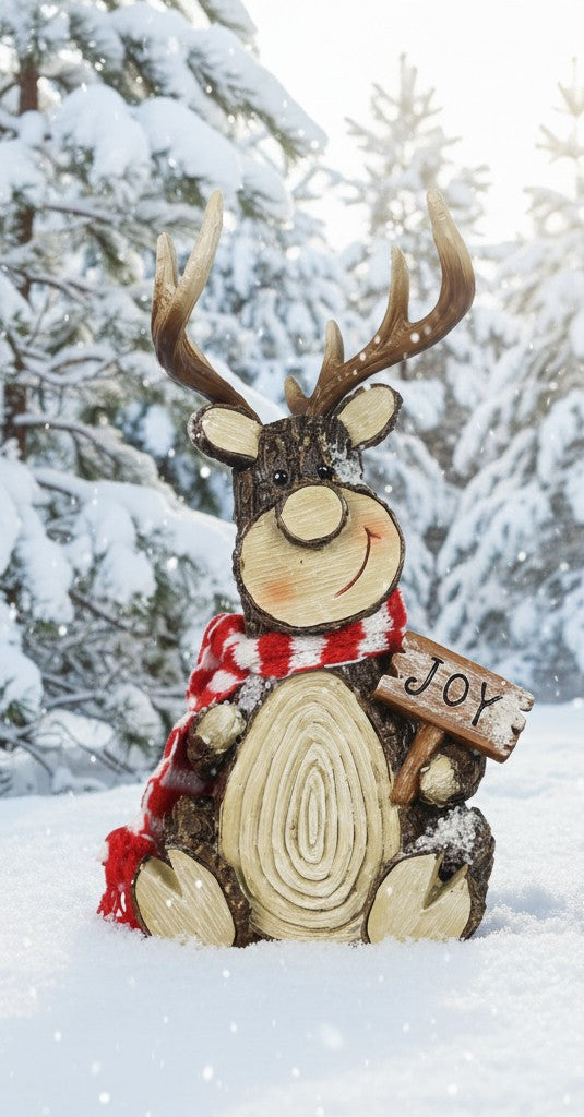Resin Wood Bark Finish Reindeer Tabletop Decor