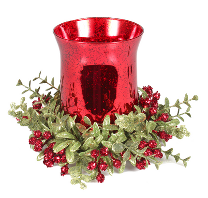 Large Mistletoe Glass/Floral Tea Light Set