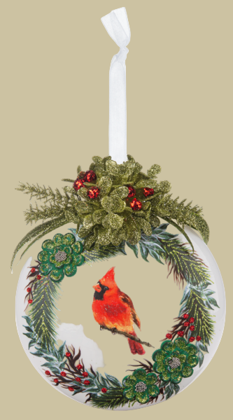 Mistletoe Cardinal Glass Ornament