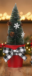 Bottle Brush Christmas Tree in Red Metal Bucket