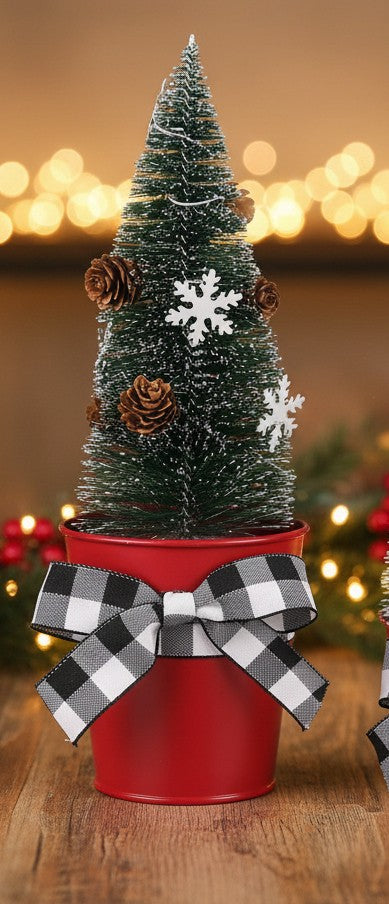 Bottle Brush Christmas Tree in Red Metal Bucket
