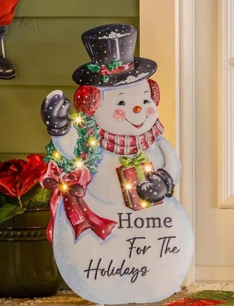 Traditional Santa Decorative Garden Accent, LED Metal Porch Leaner