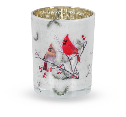 Holiday Cardinal Glass Tealight Holder