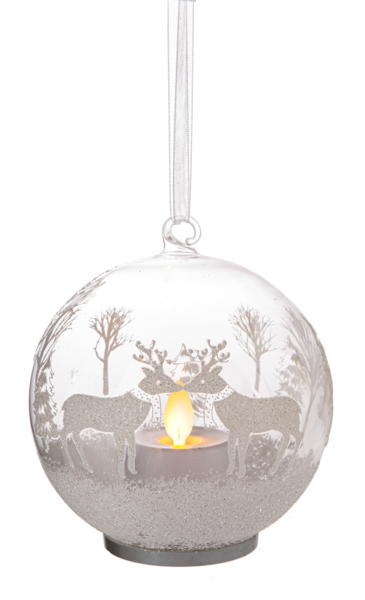 Glass Ball LED Reindeer or Cabin Ornament