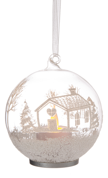 Glass Ball LED Reindeer or Cabin Ornament
