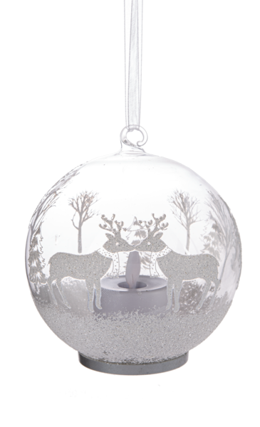 Glass Ball LED Reindeer or Cabin Ornament