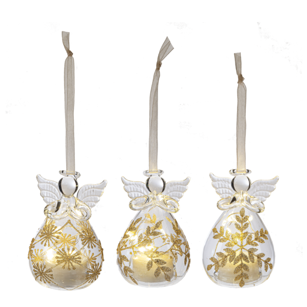 Gold Leaf LED Glass Angel Ornament