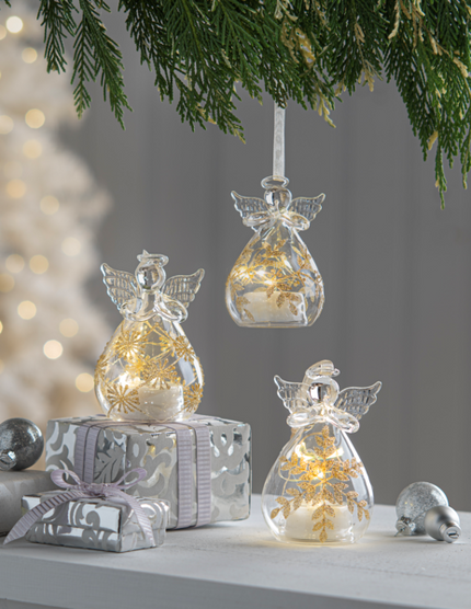 Gold Leaf LED Glass Angel Ornament