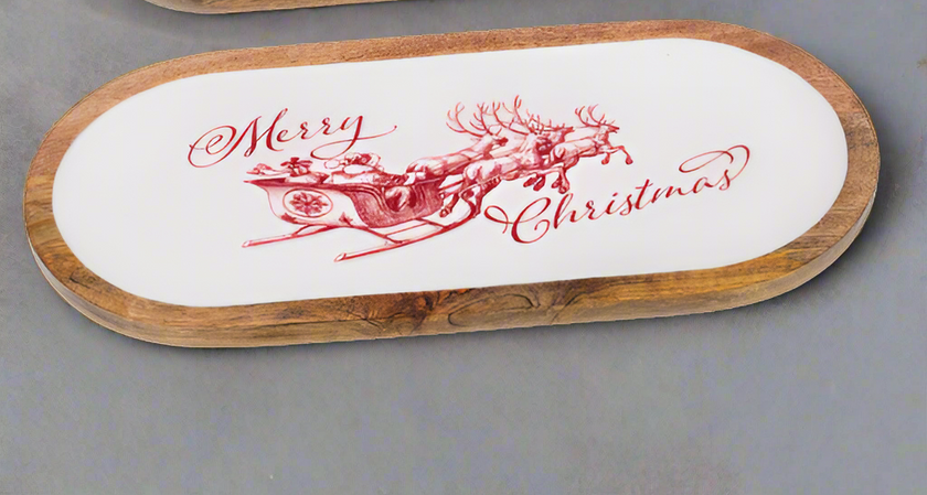 Oval Merry Christmas with Santa's Sleigh Serving Tray