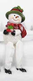 Resin Snowman with Fabric Legs Shelf Sitte