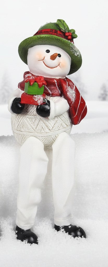 Resin Snowman with Fabric Legs Shelf Sitte