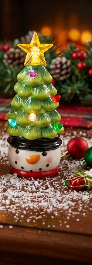 LED Ceramic Christmas Tree with holiday character base
