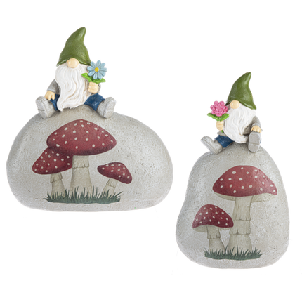 Gnome on Mushroom Garden Rock Figurine