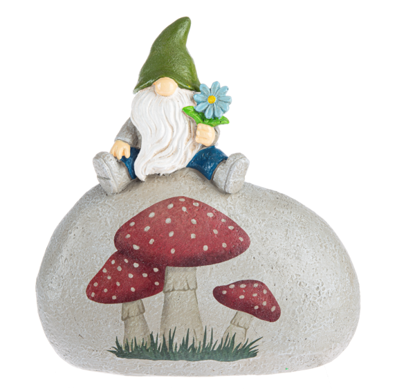 Gnome on Mushroom Garden Rock Figurine
