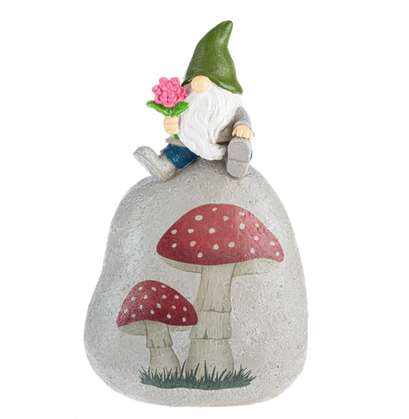 Gnome on Mushroom Garden Rock Figurine