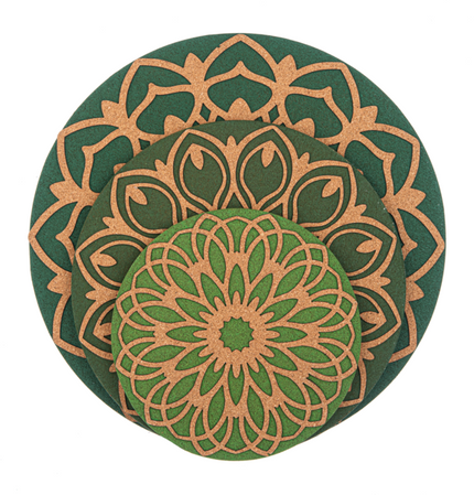 Mandala Cork Plant Coaster 3 Piece Set