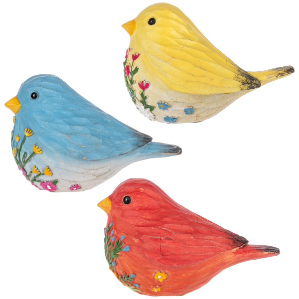 Carved Botanical Bird Figurine