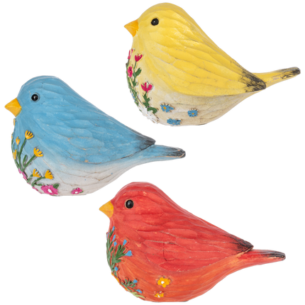 Carved Botanical Bird Figurine