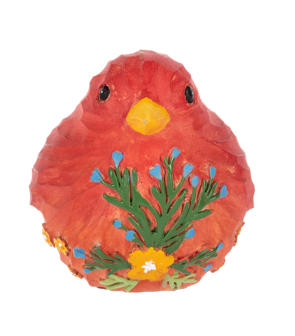 Carved Botanical Bird Figurine