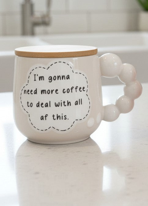 Ceramic Humor Thought Bubble Mugs with Bamboo Lid/coaster