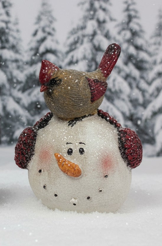 Snowman head with cardinal