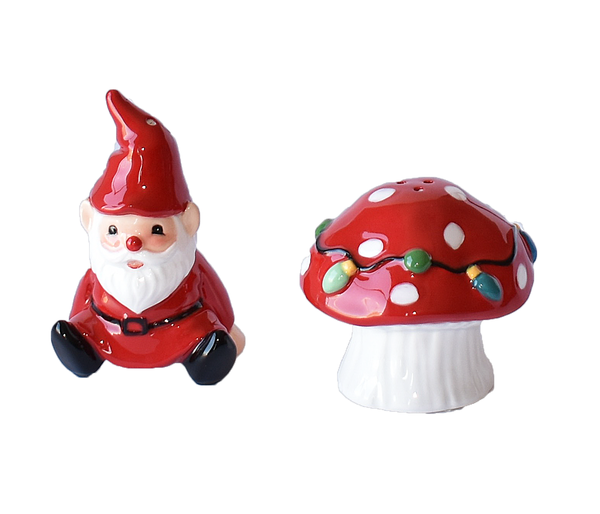 Santa Gnome w/Mushroom Salt & Pepper Shaker Set