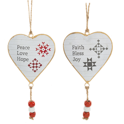 Heart Ornaments - Faith, Bless, Joy, & Peace, Love, Hope