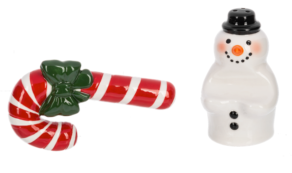 Snowman w/Candy Cane Salt & Pepper Shaker Set