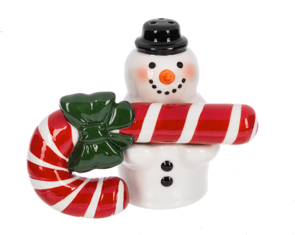 Snowman w/Candy Cane Salt & Pepper Shaker Set
