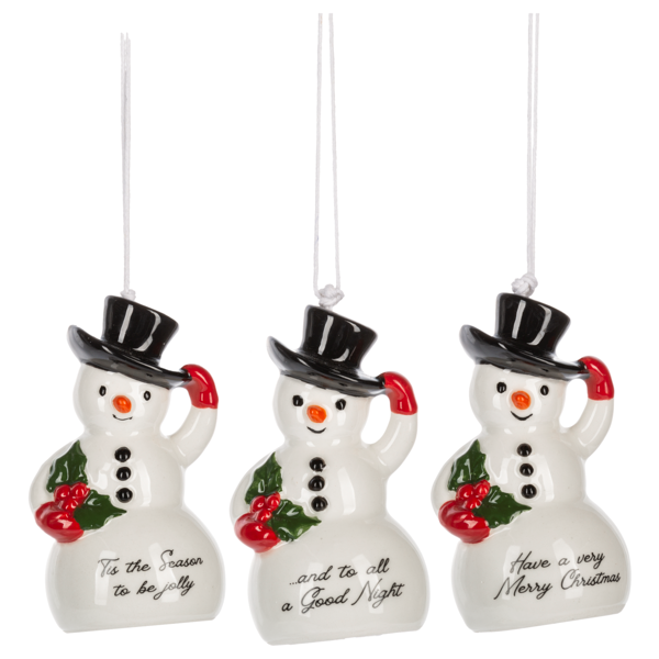 Ceramic Vintage look snowman bell ornaments