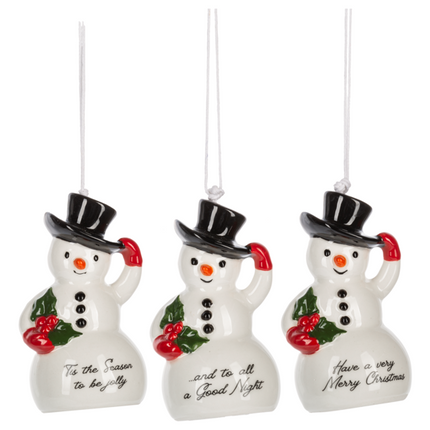 Ceramic Vintage look snowman bell ornaments