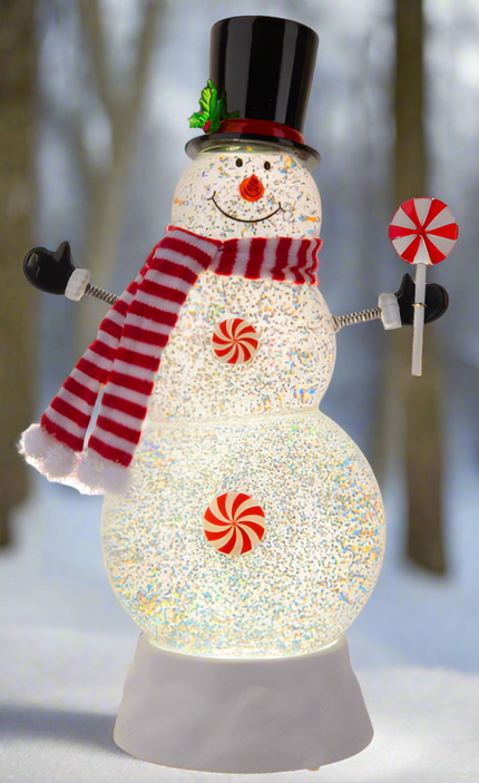 LED Light Up Shimmer Peppermint Snowman Figurine