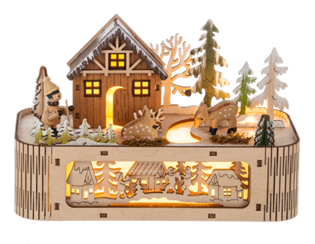 LED Light Up Laser-Cut Village Scene Music Box